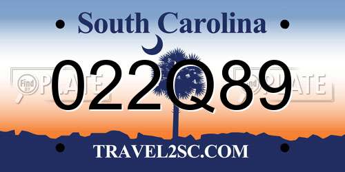 022Q89 South Carolina License Plate