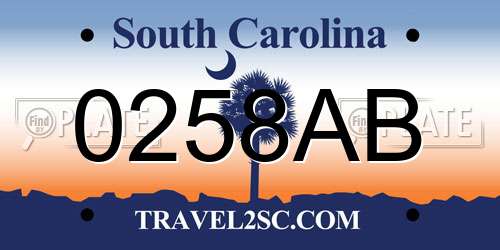 0258AB South Carolina License Plate