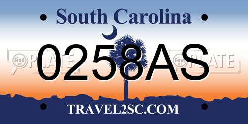 0258AS South Carolina License Plate
