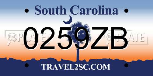 0259ZB South Carolina License Plate