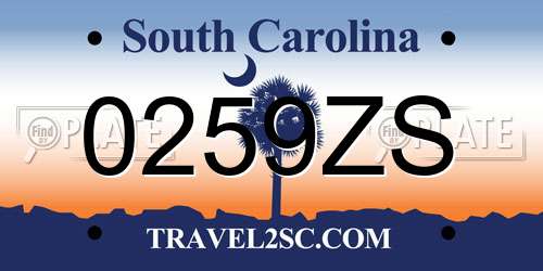 0259ZS South Carolina License Plate