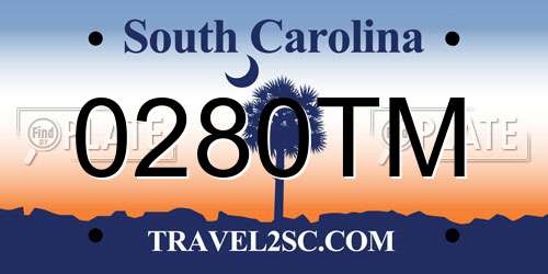 0280TM South Carolina License Plate