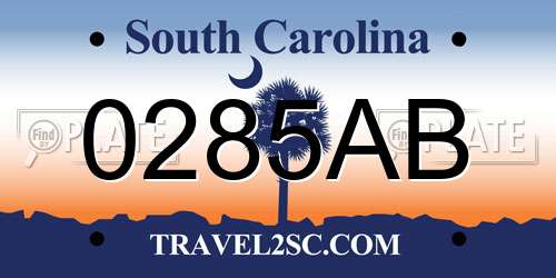 0285AB South Carolina License Plate