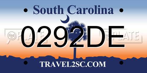0292DE South Carolina License Plate