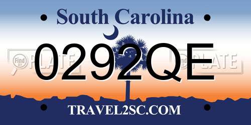 0292QE South Carolina License Plate