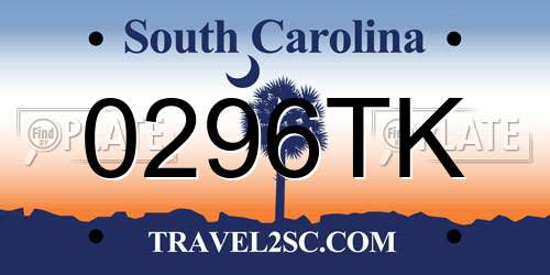 0296TK South Carolina License Plate