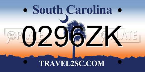 0296ZK South Carolina License Plate