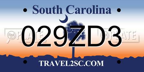 029ZD3 South Carolina License Plate