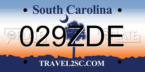 029ZDE South Carolina License Plate