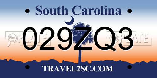 029ZQ3 South Carolina License Plate