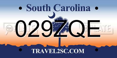 029ZQE South Carolina License Plate