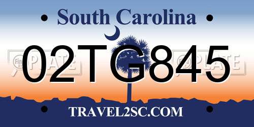 02TG845 South Carolina License Plate