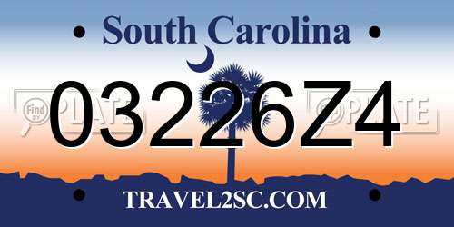03226Z4 South Carolina License Plate