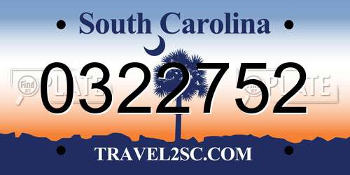 0322752 South Carolina License Plate