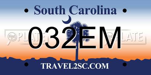 032EM South Carolina License Plate