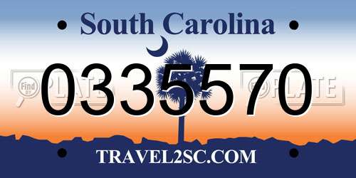 0335570 South Carolina License Plate