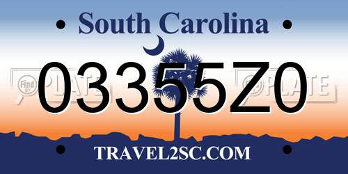 03355Z0 South Carolina License Plate