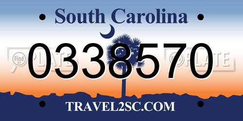 0338570 South Carolina License Plate