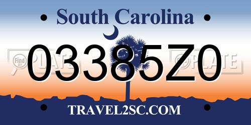 03385Z0 South Carolina License Plate