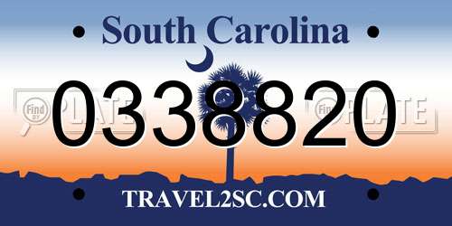 0338820 South Carolina License Plate