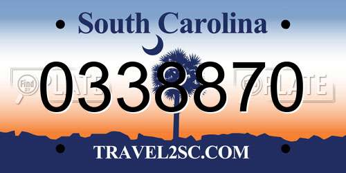 0338870 South Carolina License Plate