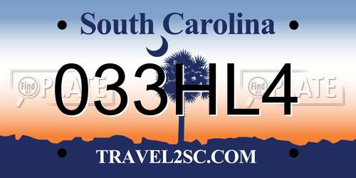 033HL4 South Carolina License Plate