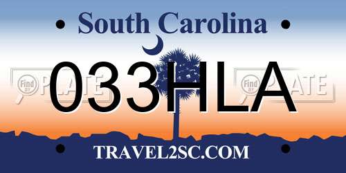 033HLA South Carolina License Plate