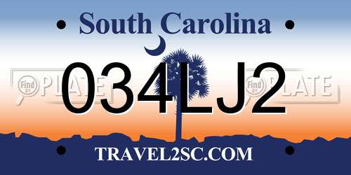 034LJ2 South Carolina License Plate