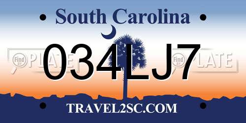 034LJ7 South Carolina License Plate