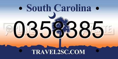 0358385 South Carolina License Plate
