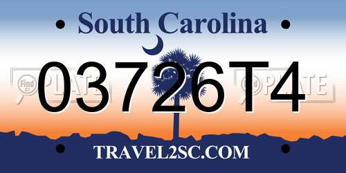 03726T4 South Carolina License Plate