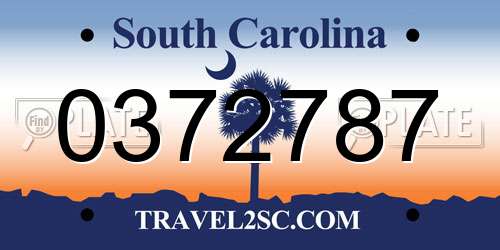 0372787 South Carolina License Plate
