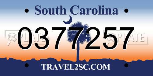0377257 South Carolina License Plate