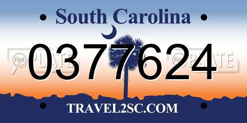 0377624 South Carolina License Plate