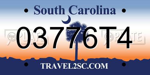 03776T4 South Carolina License Plate