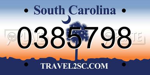 0385798 South Carolina License Plate