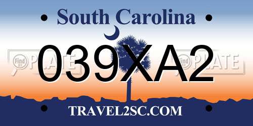 039XA2 South Carolina License Plate