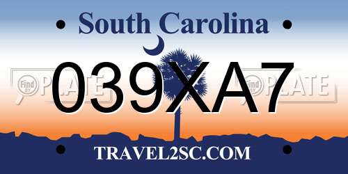 039XA7 South Carolina License Plate