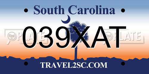 039XAT South Carolina License Plate