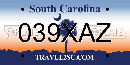 039XAZ South Carolina License Plate