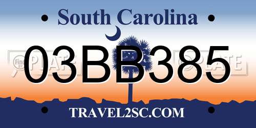 03BB385 South Carolina License Plate