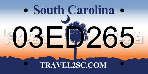 03ED265 South Carolina License Plate