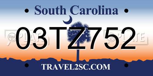 03TZ752 South Carolina License Plate