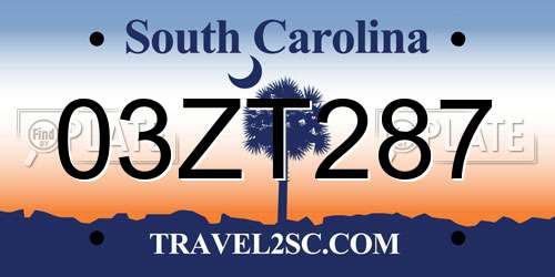 03ZT287 South Carolina License Plate