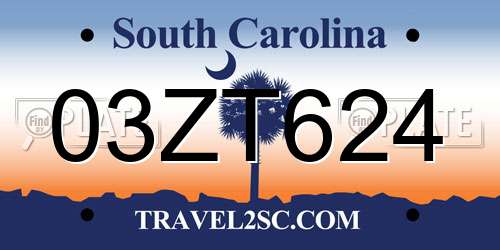 03ZT624 South Carolina License Plate