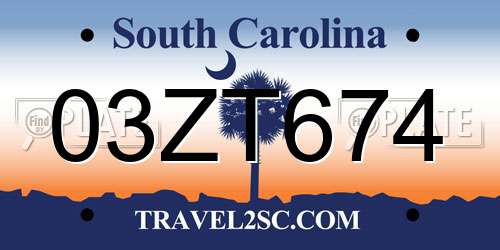 03ZT674 South Carolina License Plate