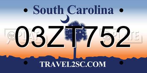03ZT752 South Carolina License Plate