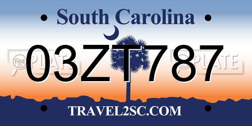 03ZT787 South Carolina License Plate