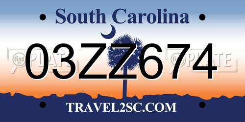 03ZZ674 South Carolina License Plate