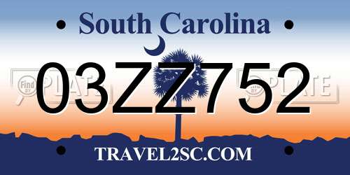 03ZZ752 South Carolina License Plate
